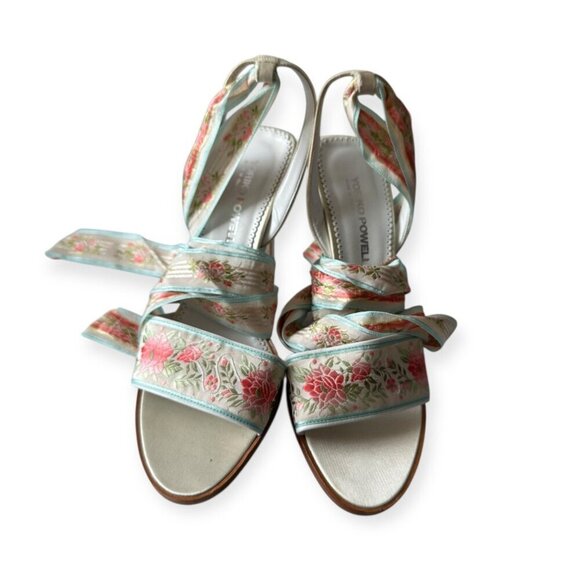 French Ribbon Satin Bridal Heels, Size 37EU, Blue, Pink - Picture 10 of 11